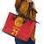 Kyrgyzstan Football Custom Leather Tote Bag Kazakh Pattern