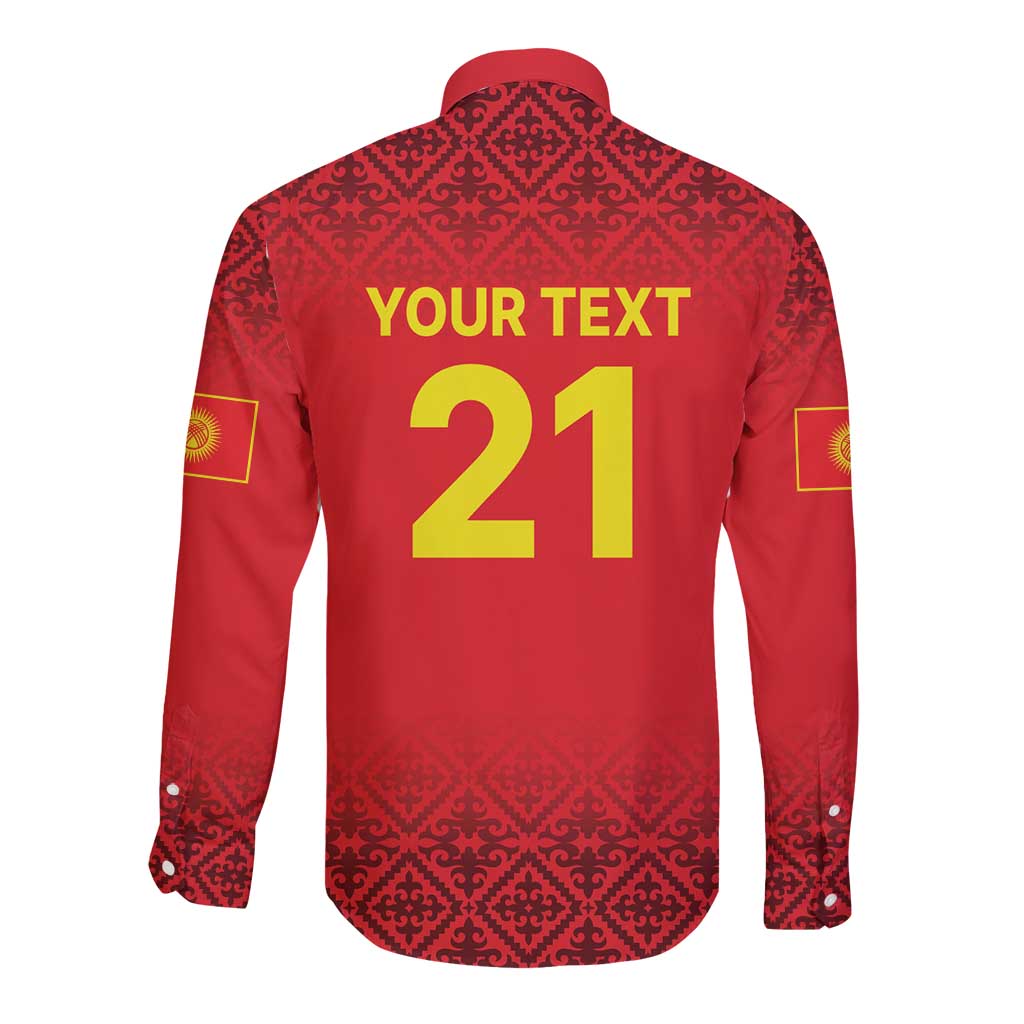Kyrgyzstan Football Custom Long Sleeve Button Shirt Kazakh Pattern