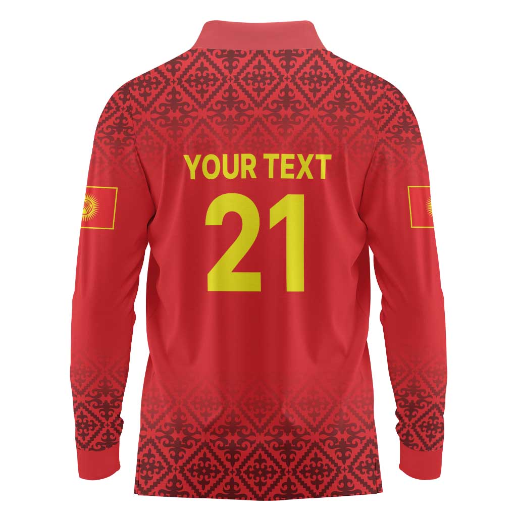 Kyrgyzstan Football Custom Long Sleeve Polo Shirt Kazakh Pattern