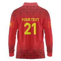 Kyrgyzstan Football Custom Long Sleeve Polo Shirt Kazakh Pattern