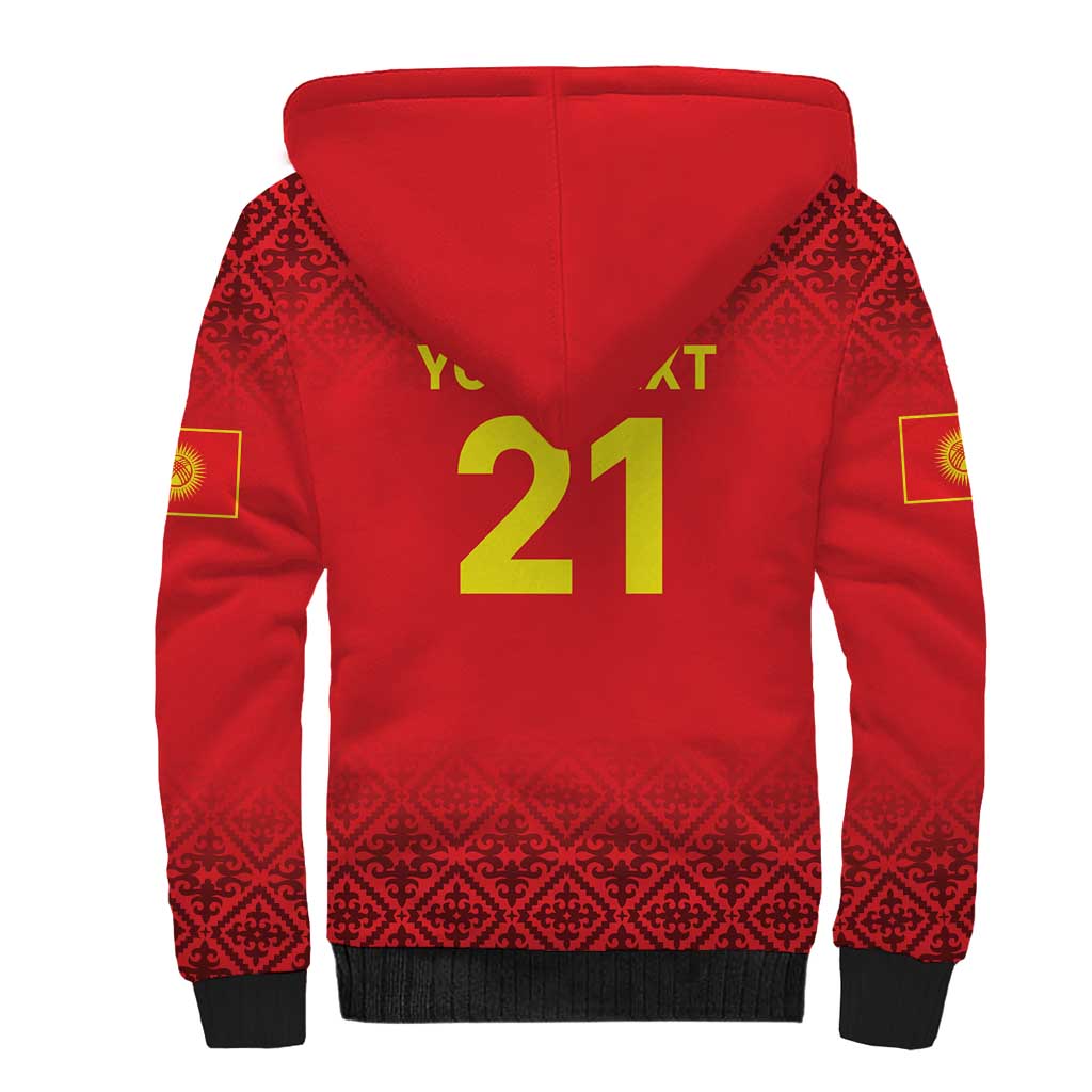 Kyrgyzstan Football Custom Sherpa Hoodie Kazakh Pattern