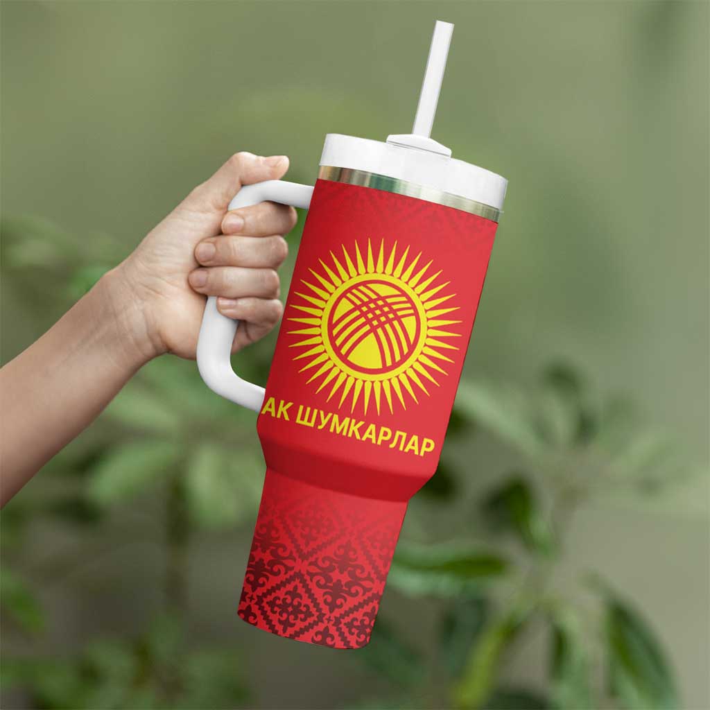 Kyrgyzstan Football Custom Tumbler With Handle Kazakh Pattern