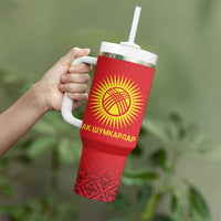Kyrgyzstan Football Custom Tumbler With Handle Kazakh Pattern