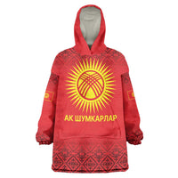Kyrgyzstan Football Custom Wearable Blanket Hoodie Kazakh Pattern