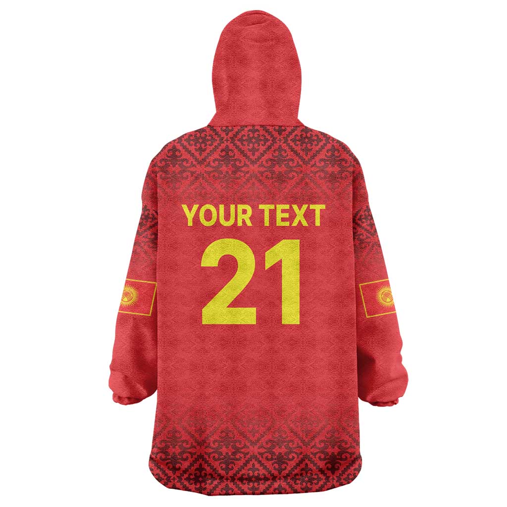 Kyrgyzstan Football Custom Wearable Blanket Hoodie Kazakh Pattern