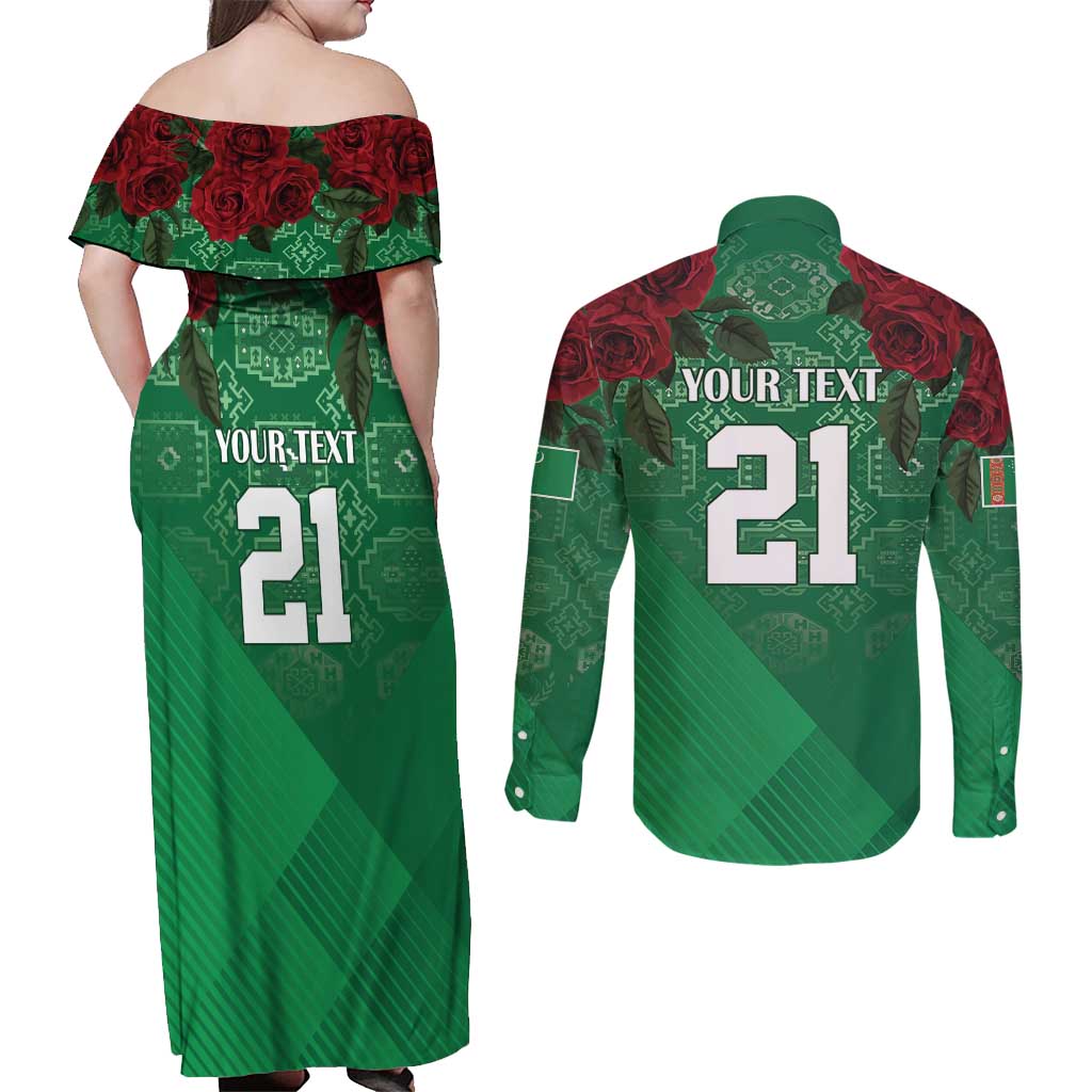 Turkmenistan 993 Custom Couples Matching Off Shoulder Maxi Dress and Long Sleeve Button Shirt Turkmenistan Bitaraplygyn watanydyr