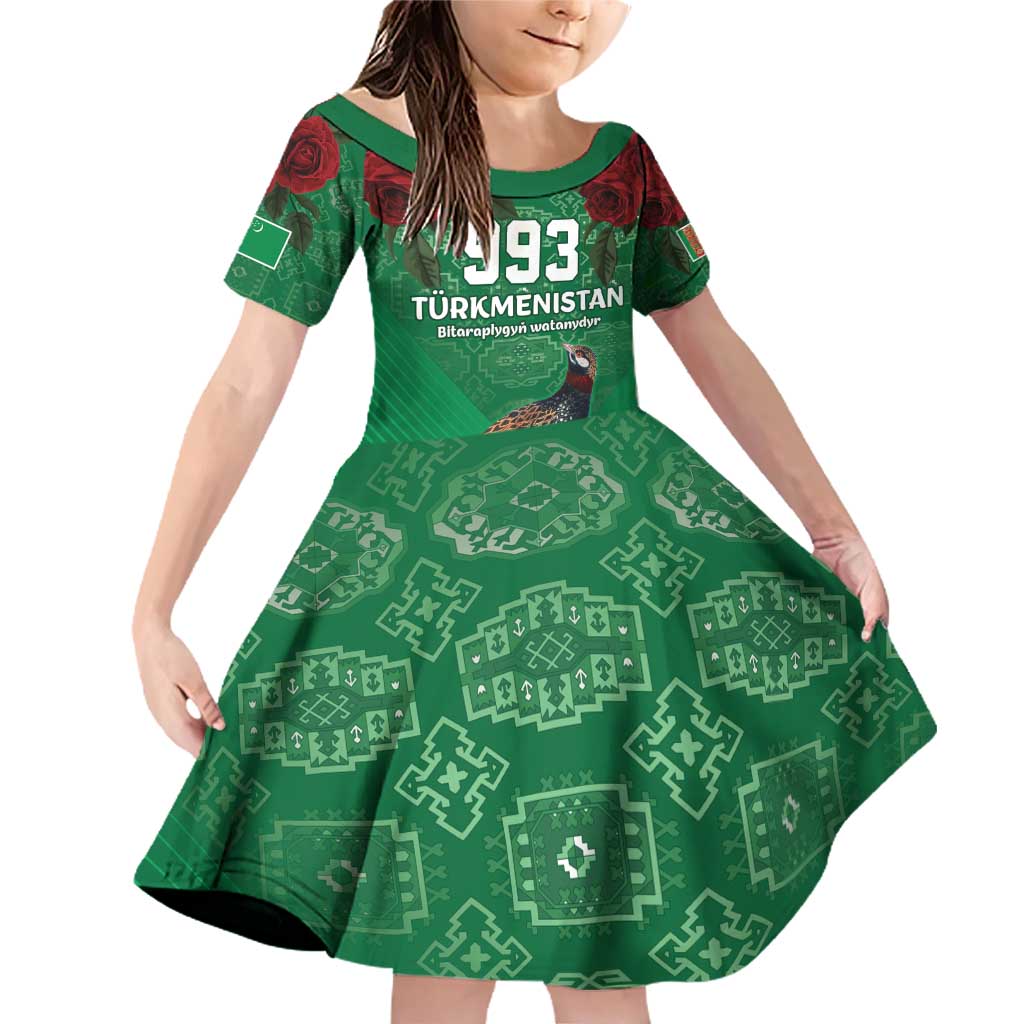 Turkmenistan 993 Custom Family Matching Off Shoulder Short Dress and Hawaiian Shirt Turkmenistan Bitaraplygyn watanydyr