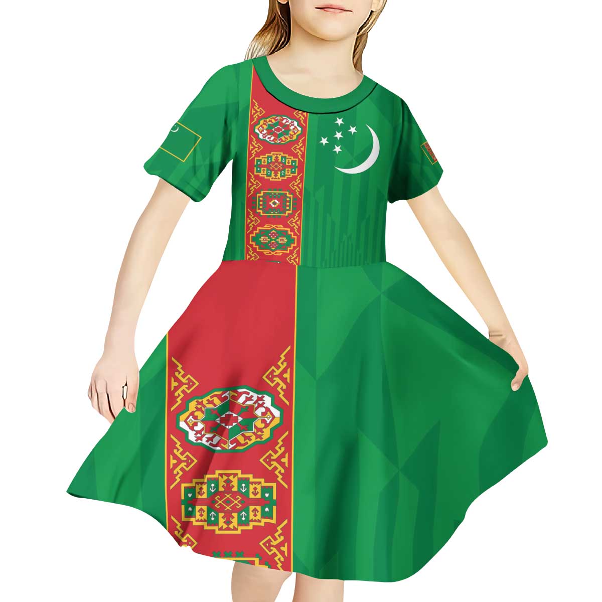 Turkmenistan Black Francolin Custom Kid Short Sleeve Dress Turkmenistan Turkmenistanyn Baydagy