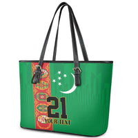Turkmenistan Black Francolin Custom Leather Tote Bag Turkmenistan Turkmenistanyn Baydagy