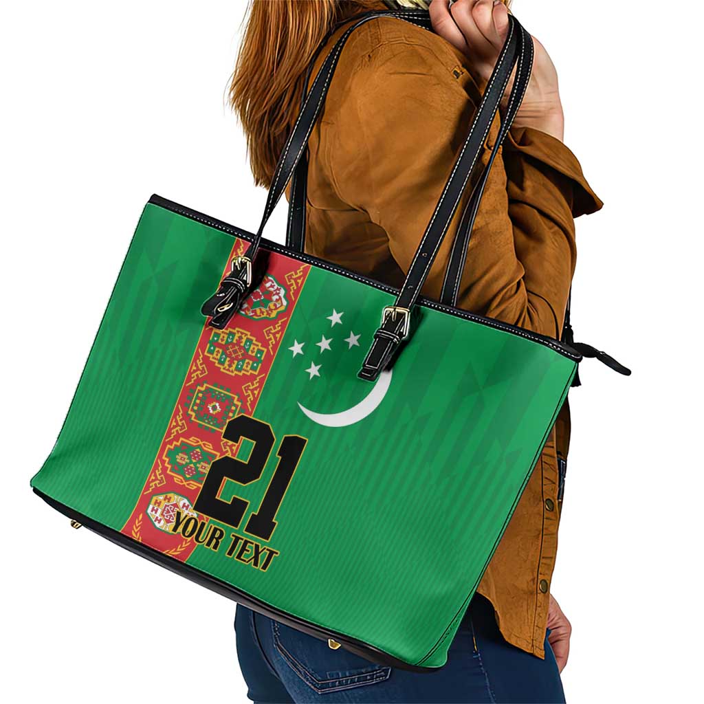 Turkmenistan Black Francolin Custom Leather Tote Bag Turkmenistan Turkmenistanyn Baydagy