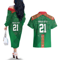 Turkmenistan Football Custom Couples Matching Off The Shoulder Long Sleeve Dress and Hawaiian Shirt We Are The Champions