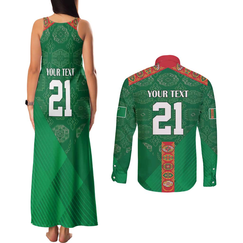 Turkmenistan Football Custom Couples Matching Tank Maxi Dress and Long Sleeve Button Shirt We Are The Champions