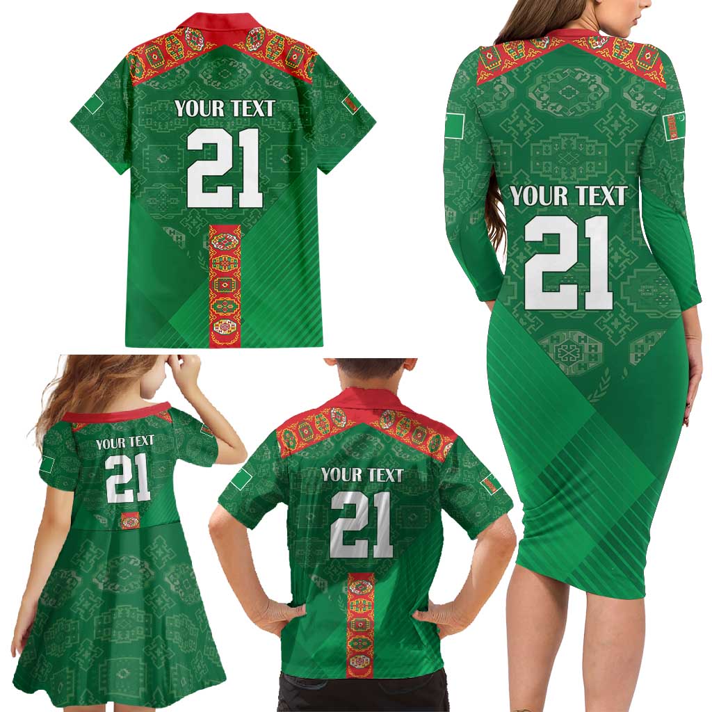 Turkmenistan Football Custom Family Matching Long Sleeve Bodycon Dress and Hawaiian Shirt We Are The Champions