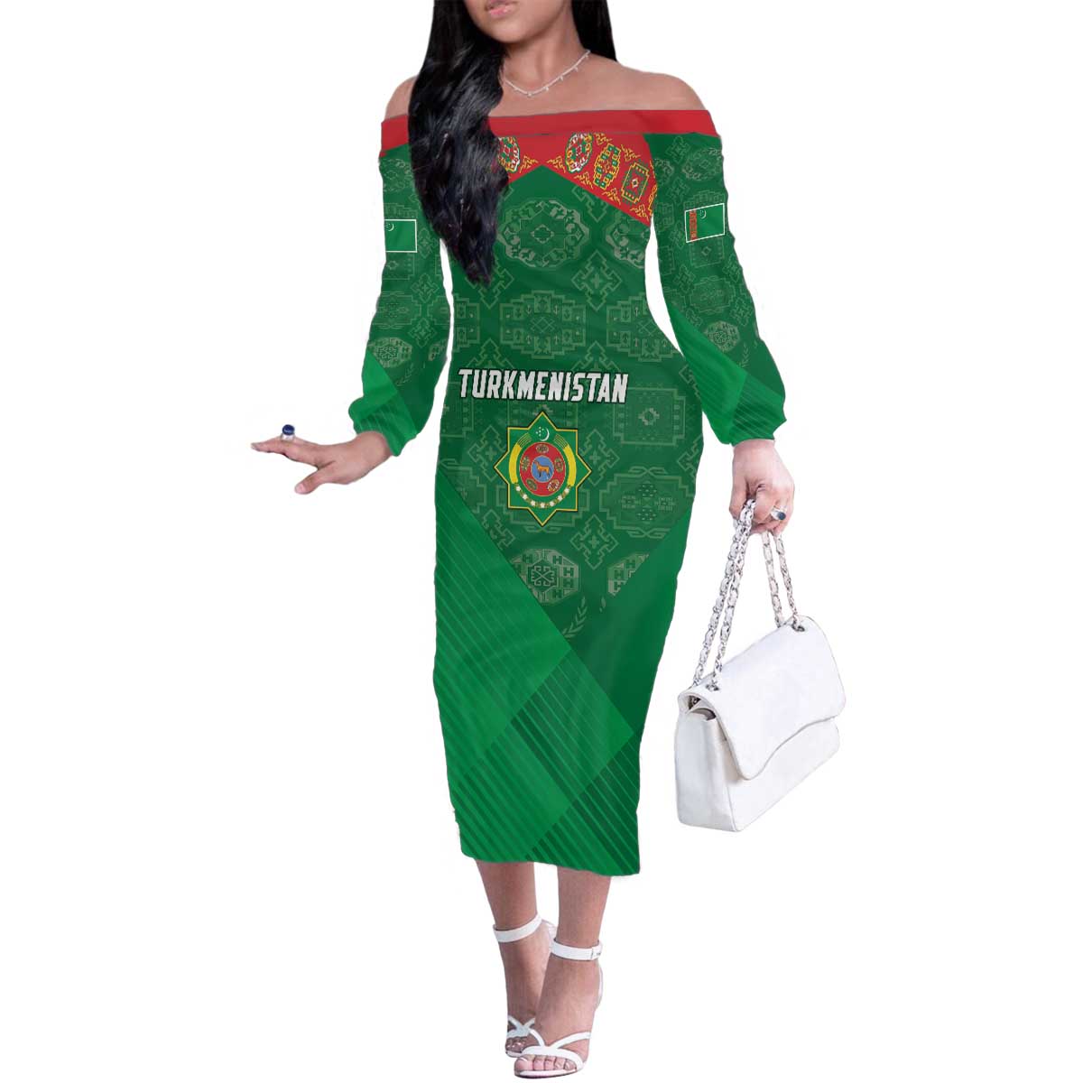 Turkmenistan Football Custom Family Matching Off The Shoulder Long Sleeve Dress and Hawaiian Shirt We Are The Champions