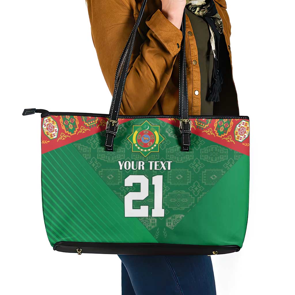 Turkmenistan Football Custom Leather Tote Bag We Are The Champions