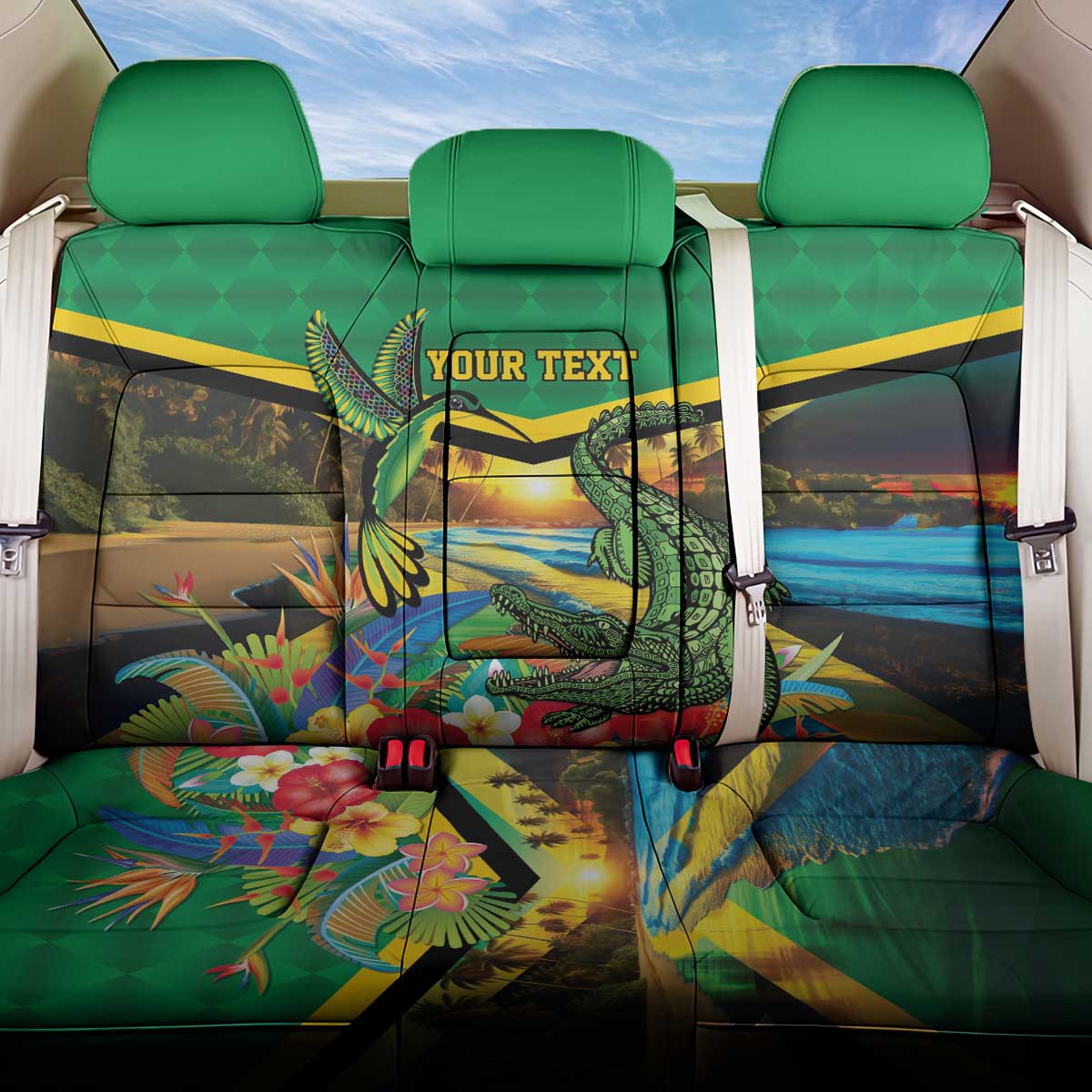 Jamica Hummingbird and Crocodiles Personalized Back Car Seat Cover