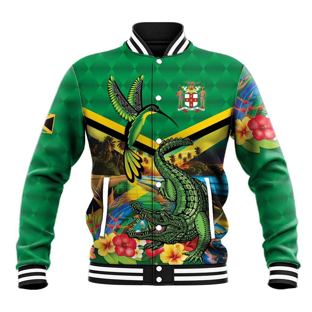 Jamica Hummingbird and Crocodiles Personalized Baseball Jacket