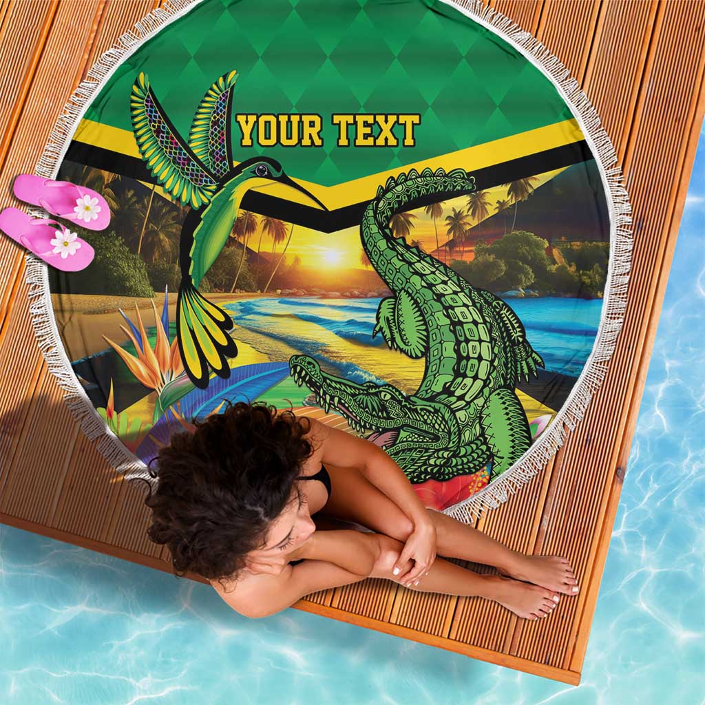 Jamica Hummingbird and Crocodiles Personalized Beach Blanket