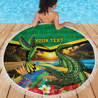 Jamica Hummingbird and Crocodiles Personalized Beach Blanket