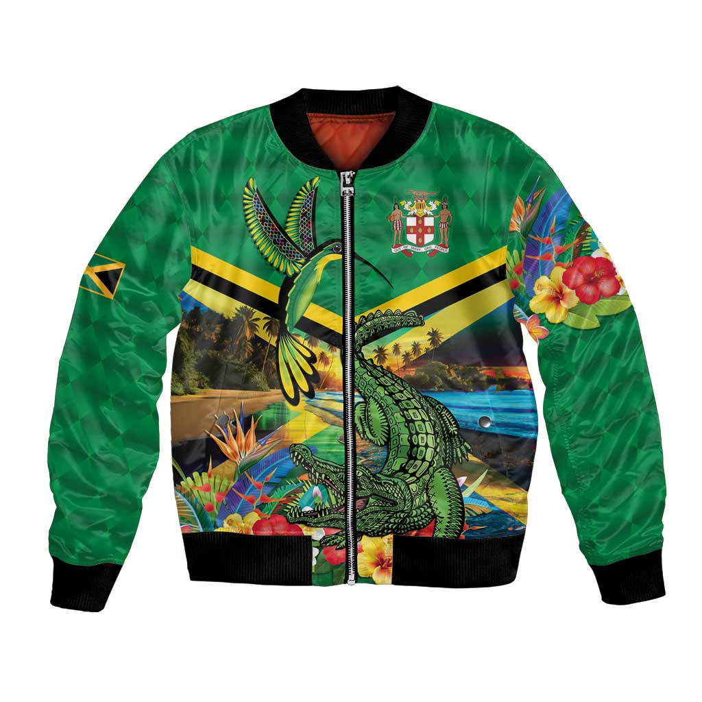 Jamica Hummingbird and Crocodiles Personalized Bomber Jacket