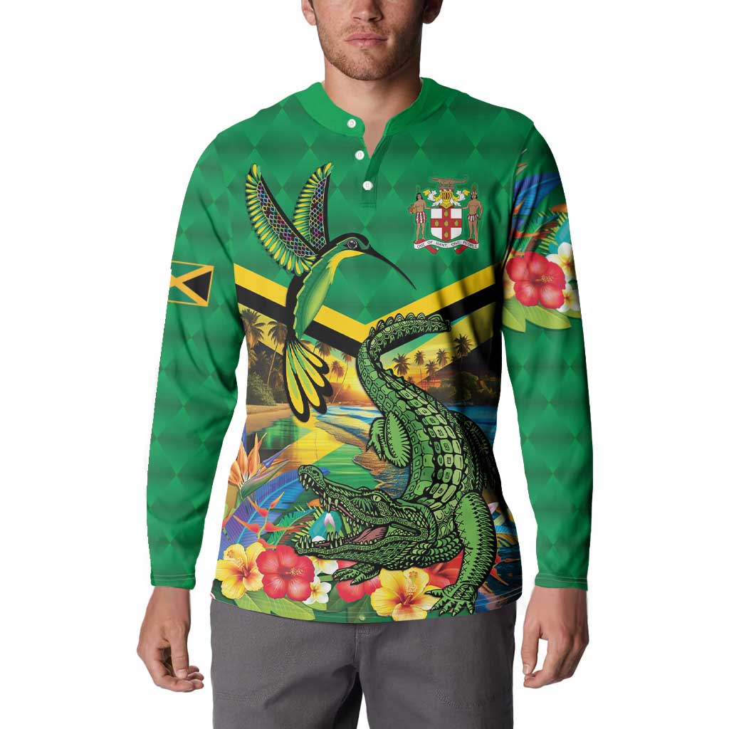 Jamica Hummingbird and Crocodiles Personalized Button Sweatshirt