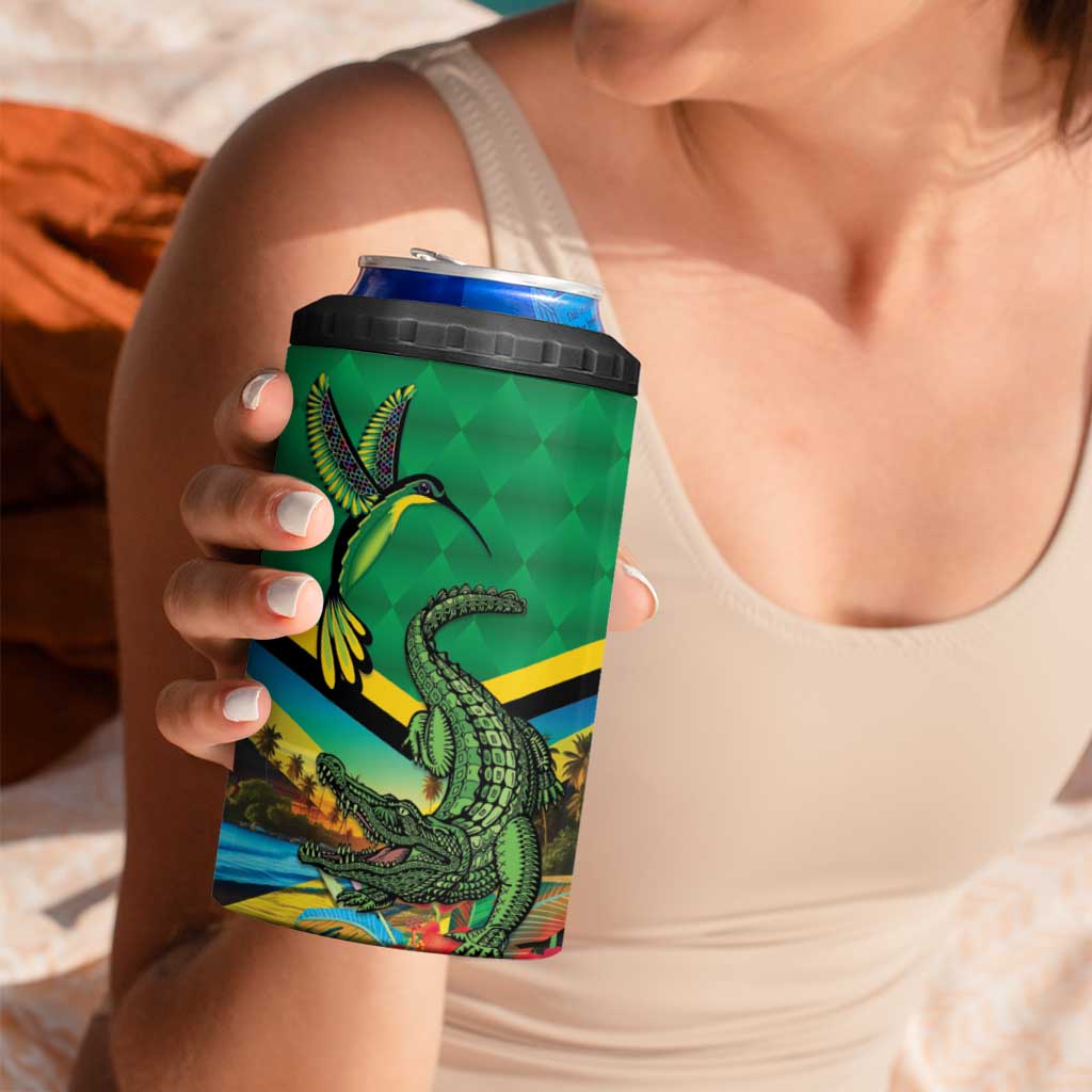 Jamica Hummingbird and Crocodiles Personalized 4 in 1 Can Cooler Tumbler