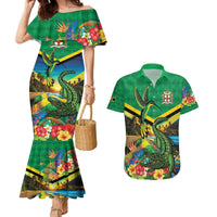 Jamica Hummingbird and Crocodiles Personalized Couples Matching Mermaid Dress and Hawaiian Shirt