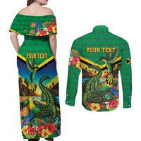 Jamica Hummingbird and Crocodiles Personalized Couples Matching Off Shoulder Maxi Dress and Long Sleeve Button Shirt