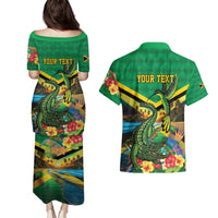 Jamica Hummingbird and Crocodiles Personalized Couples Matching Puletasi and Hawaiian Shirt