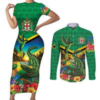 Jamica Hummingbird and Crocodiles Personalized Couples Matching Short Sleeve Bodycon Dress and Long Sleeve Button Shirt