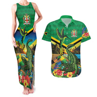 Jamica Hummingbird and Crocodiles Personalized Couples Matching Tank Maxi Dress and Hawaiian Shirt