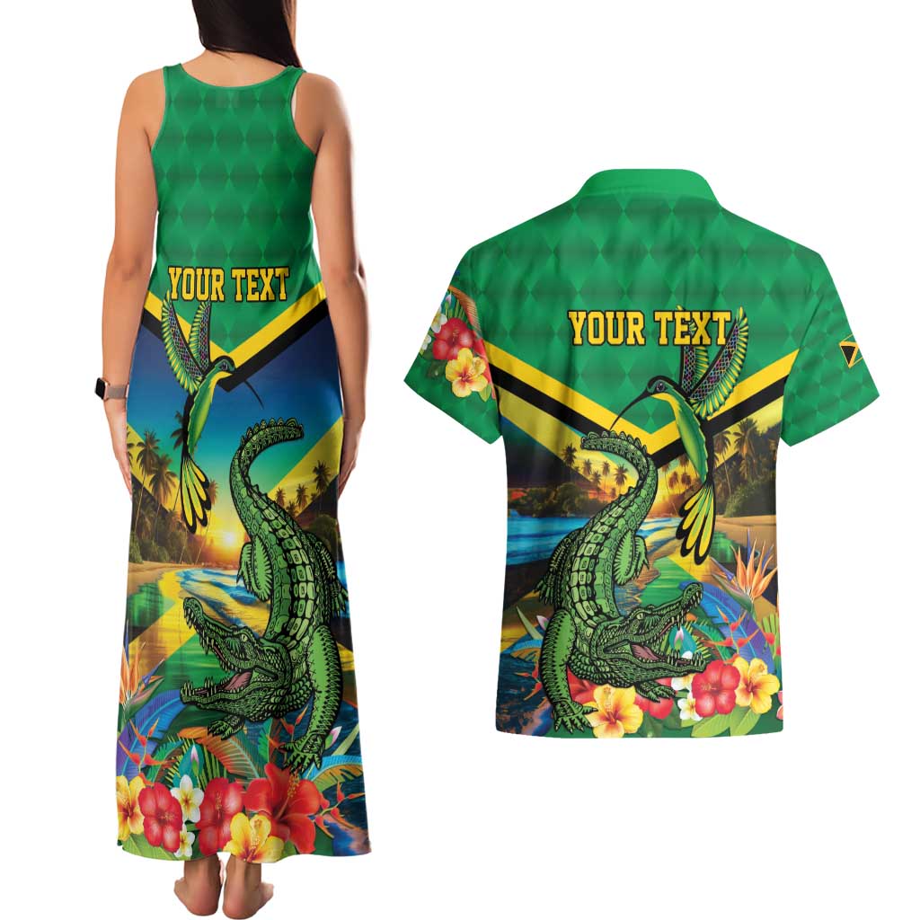 Jamica Hummingbird and Crocodiles Personalized Couples Matching Tank Maxi Dress and Hawaiian Shirt