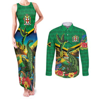Jamica Hummingbird and Crocodiles Personalized Couples Matching Tank Maxi Dress and Long Sleeve Button Shirt