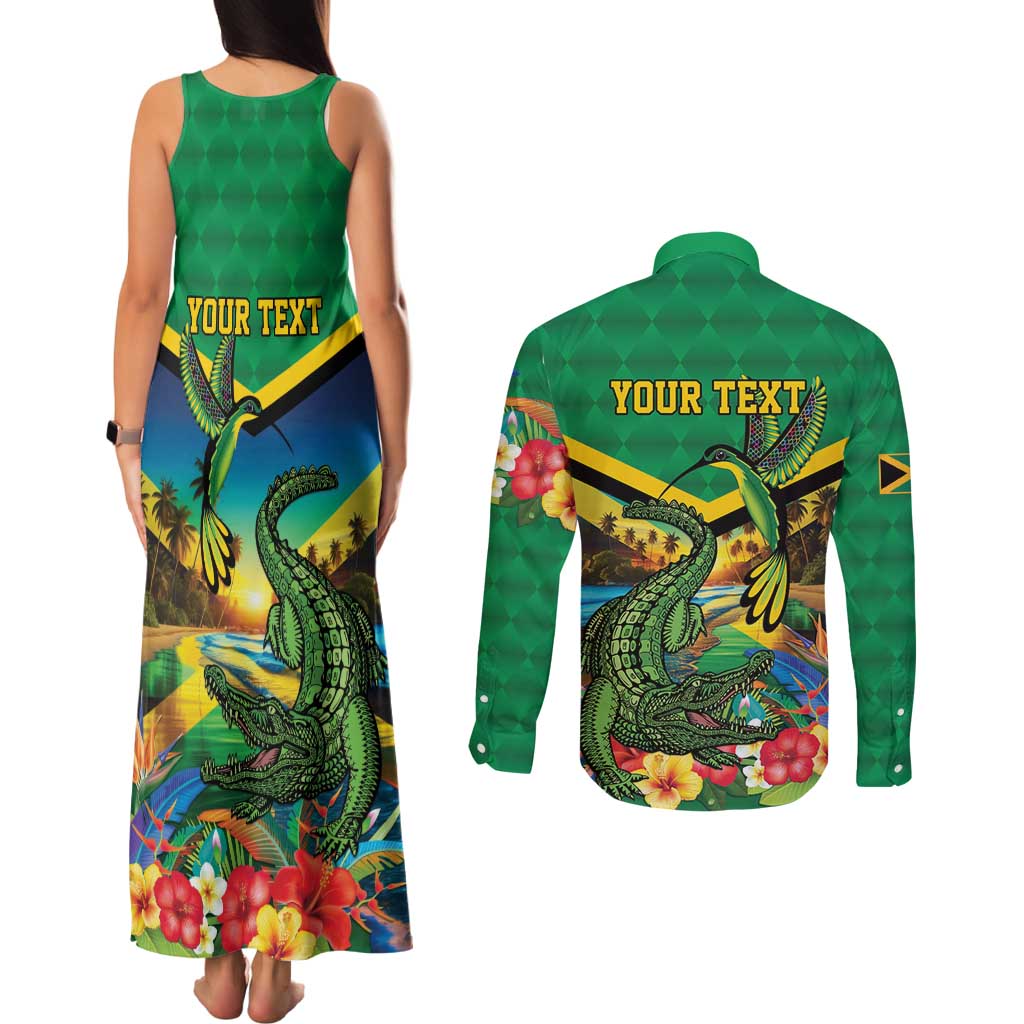 Jamica Hummingbird and Crocodiles Personalized Couples Matching Tank Maxi Dress and Long Sleeve Button Shirt