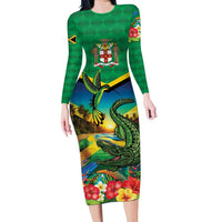 Jamica Hummingbird and Crocodiles Personalized Family Matching Long Sleeve Bodycon Dress and Hawaiian Shirt
