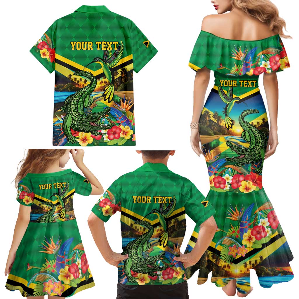 Jamica Hummingbird and Crocodiles Personalized Family Matching Mermaid Dress and Hawaiian Shirt