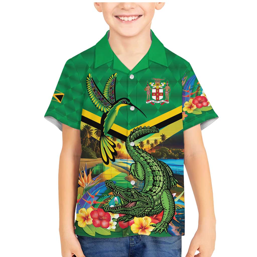 Jamica Hummingbird and Crocodiles Personalized Family Matching Mermaid Dress and Hawaiian Shirt