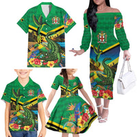 Jamica Hummingbird and Crocodiles Personalized Family Matching Off The Shoulder Long Sleeve Dress and Hawaiian Shirt