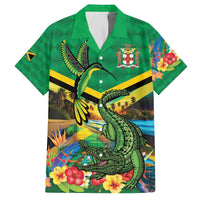 Jamica Hummingbird and Crocodiles Personalized Family Matching Off The Shoulder Long Sleeve Dress and Hawaiian Shirt