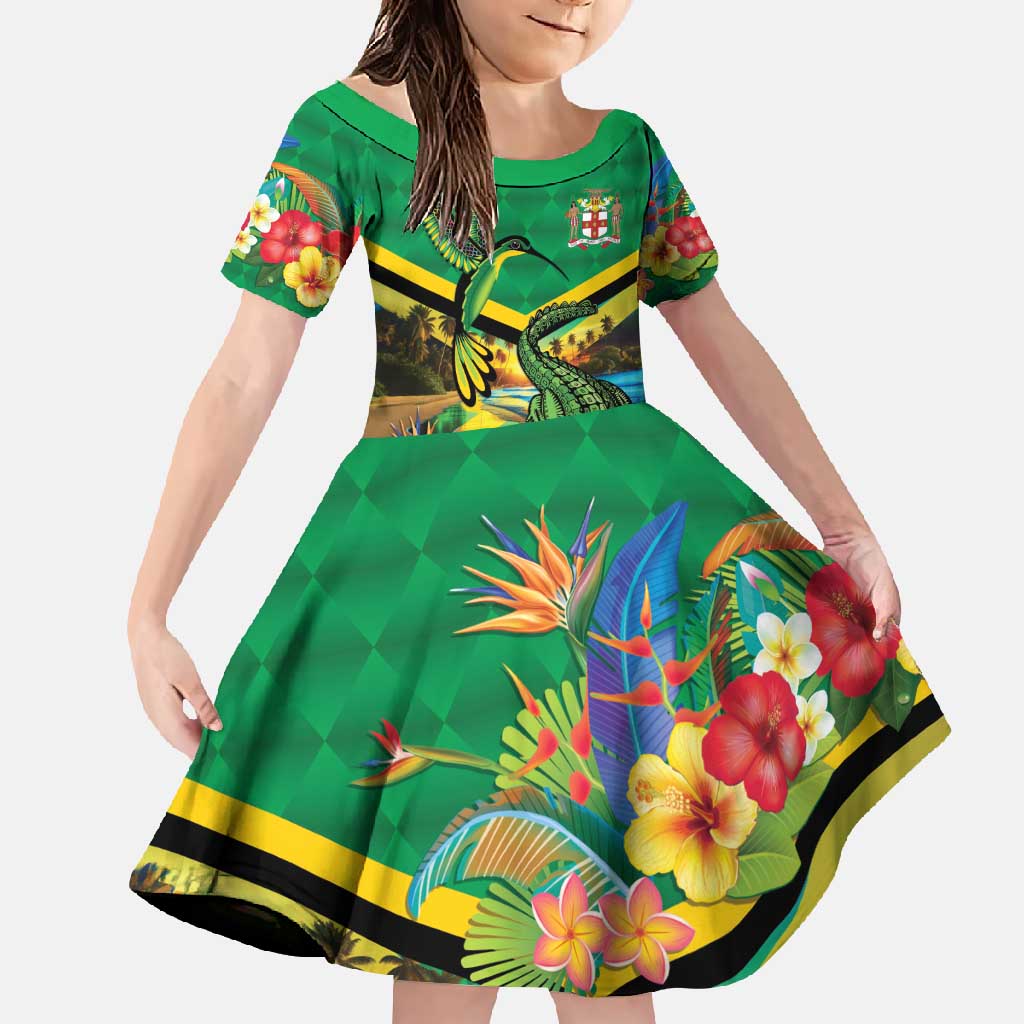 Jamica Hummingbird and Crocodiles Personalized Family Matching Off Shoulder Maxi Dress and Hawaiian Shirt
