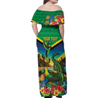 Jamica Hummingbird and Crocodiles Personalized Family Matching Off Shoulder Maxi Dress and Hawaiian Shirt