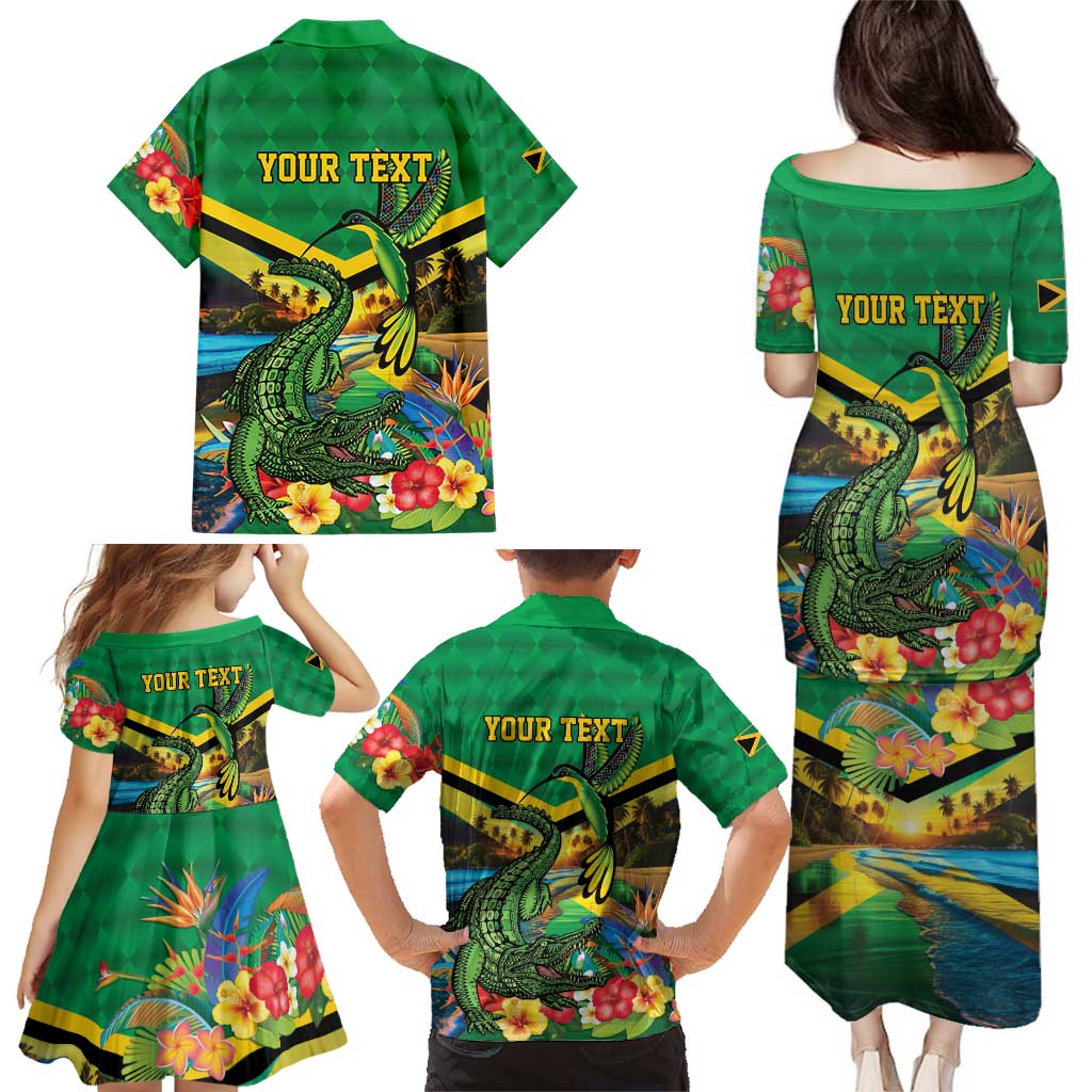 Jamica Hummingbird and Crocodiles Personalized Family Matching Puletasi and Hawaiian Shirt