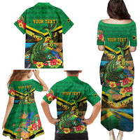 Jamica Hummingbird and Crocodiles Personalized Family Matching Puletasi and Hawaiian Shirt