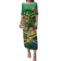 Jamica Hummingbird and Crocodiles Personalized Family Matching Puletasi and Hawaiian Shirt