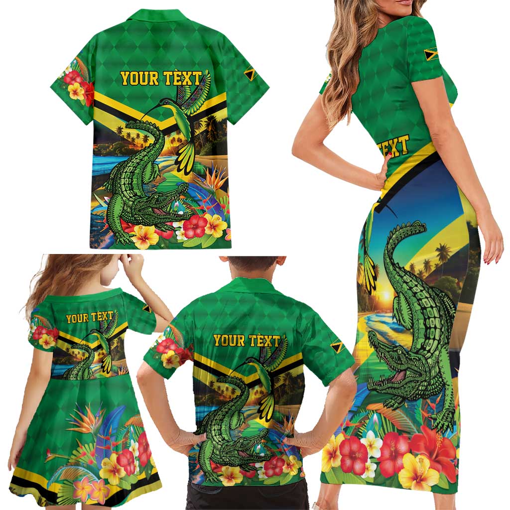 Jamica Hummingbird and Crocodiles Personalized Family Matching Short Sleeve Bodycon Dress and Hawaiian Shirt