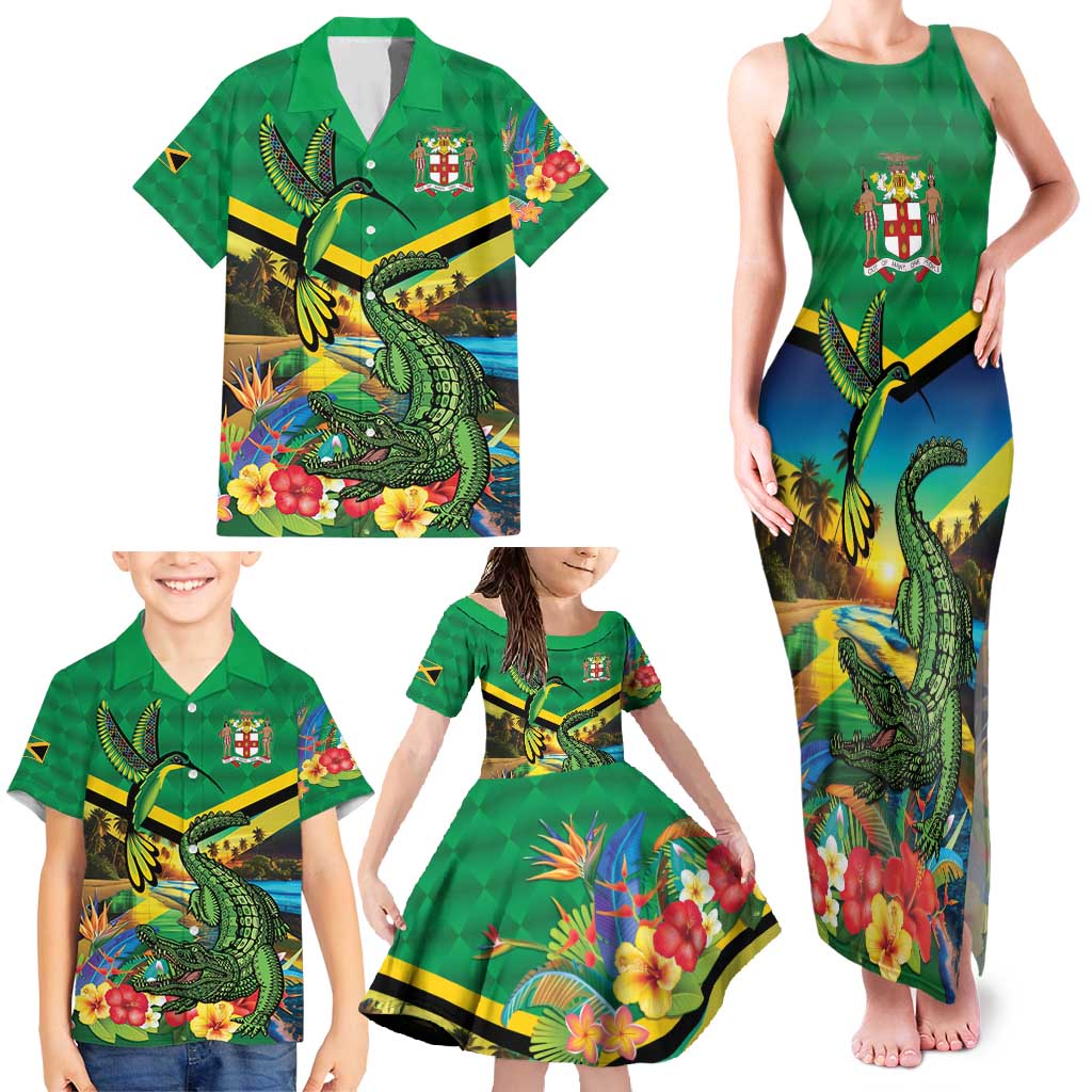 Jamica Hummingbird and Crocodiles Personalized Family Matching Tank Maxi Dress and Hawaiian Shirt