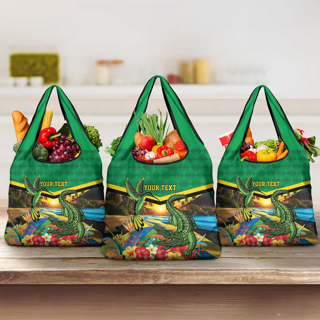 Jamica Hummingbird and Crocodiles Personalized Grocery Bag