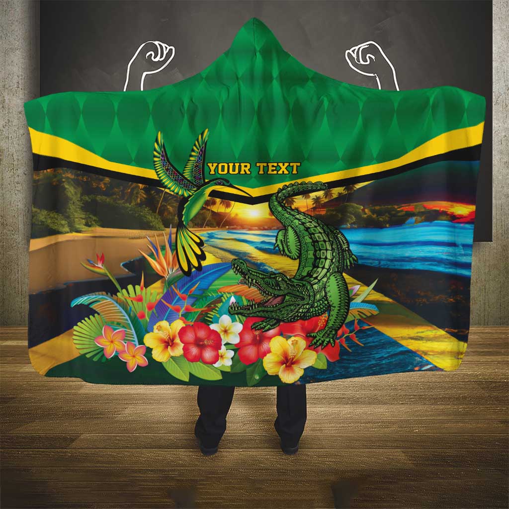 Jamica Hummingbird and Crocodiles Personalized Hooded Blanket