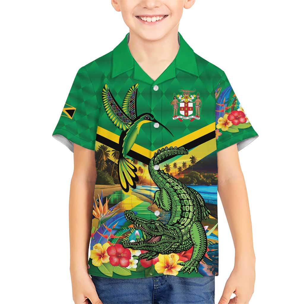 Jamica Hummingbird and Crocodiles Personalized Kid Hawaiian Shirt