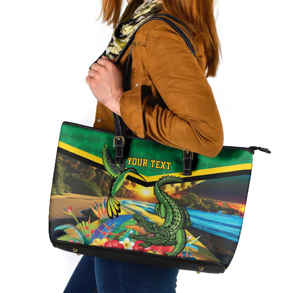 Jamica Hummingbird and Crocodiles Personalized Leather Tote Bag